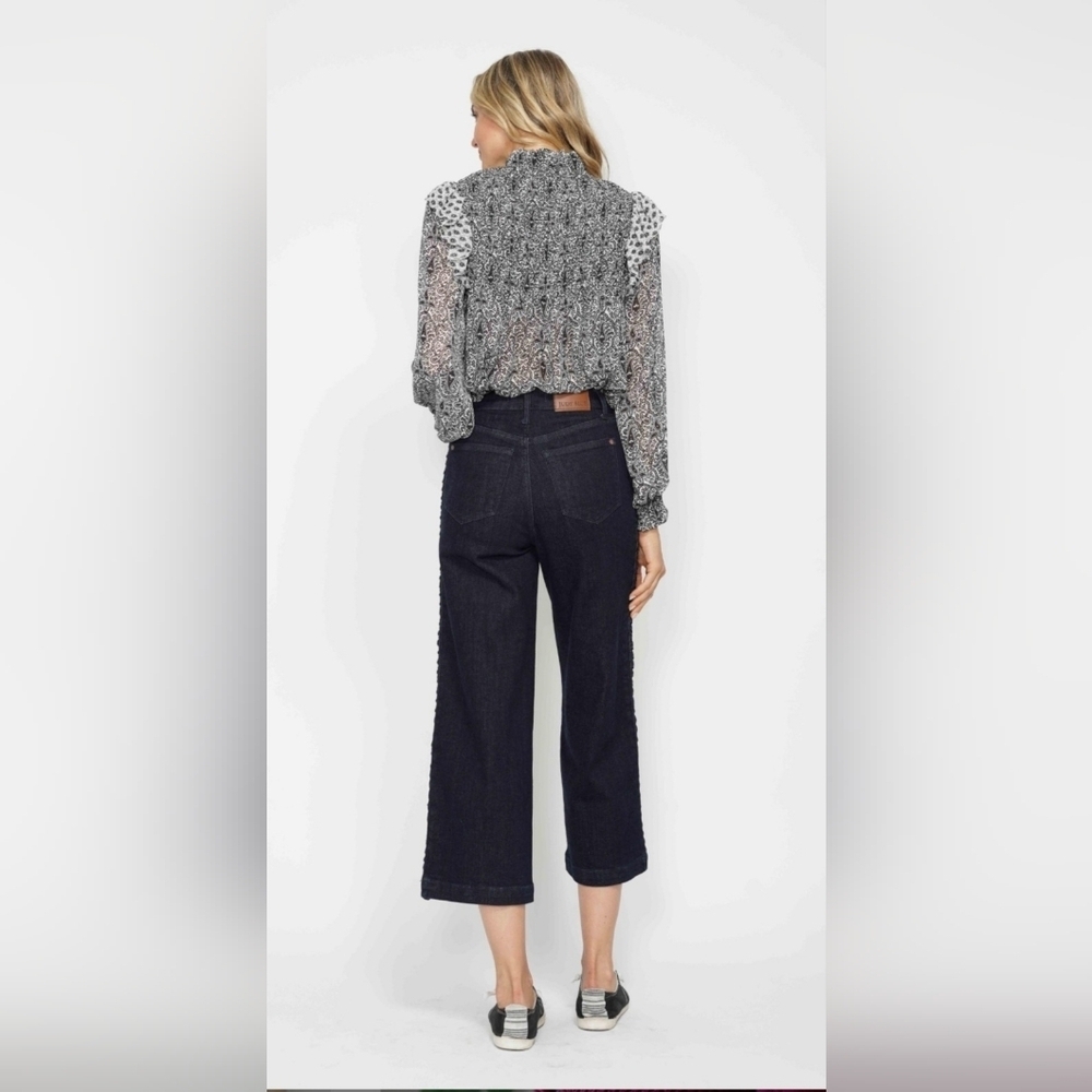 Judy Blue HR Dark Wash Wide Leg Cropped Jeans Braided Side Seams Various NEW - Picture 12 of 16